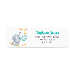 Cute Elephant and Stars Baby shower Return Adresse