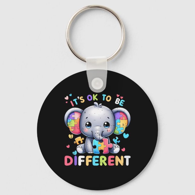 Cute Elephant Autism Awareness Its Ok To Be Differ Keychain (Front)