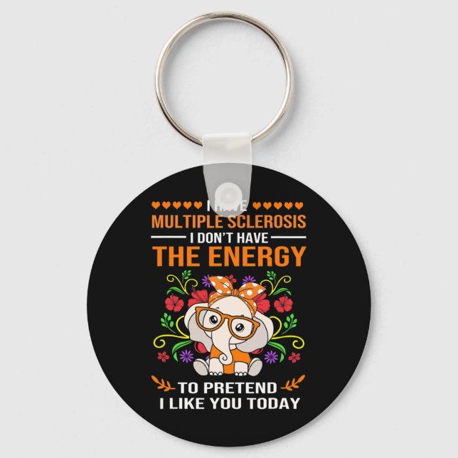 Cute Elephant Awareness Multiple Sclerosis Warrior Keychain (Front)