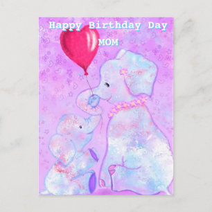 Cute Elephant Baby and Mom Birthday Cards