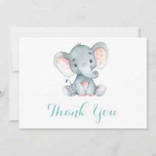 Cute Elephant Baby Aqua Teal Turquoise and Grey Thank You Card