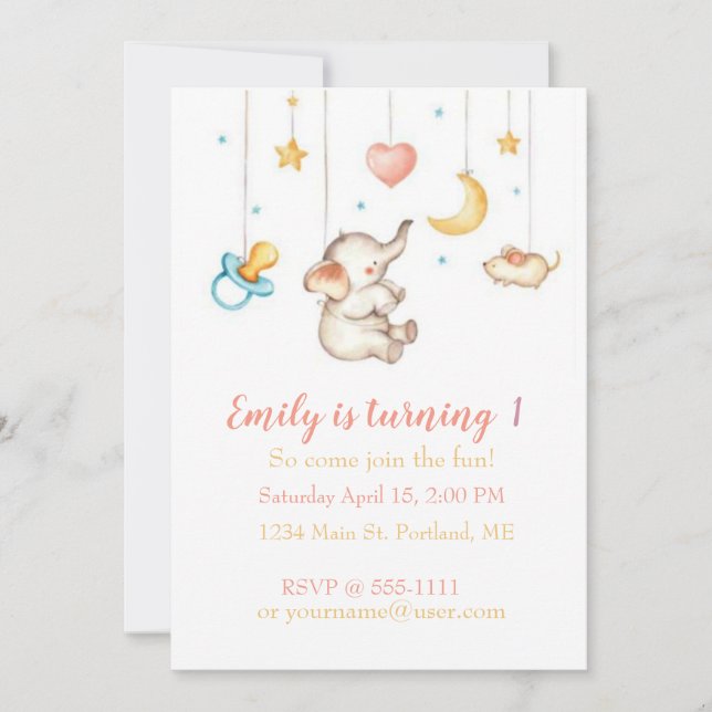 Cute Elephant baby birthday party custom Invitation (Front)