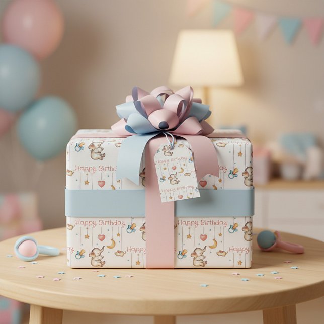 Cute Elephant baby birthday Wrapping Paper (Creator Uploaded)