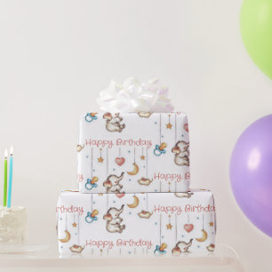 Cute Elephant baby birthday Wrapping Paper