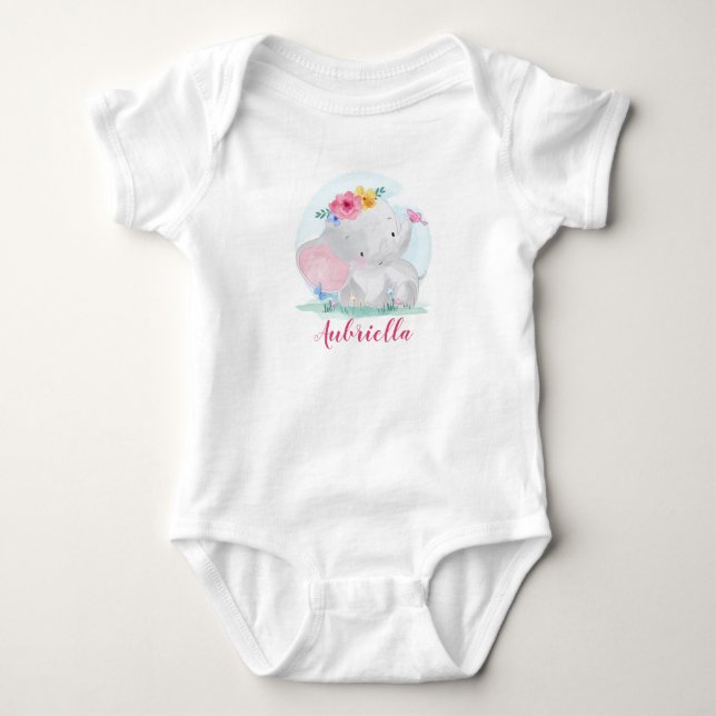 Cute Elephant Baby Bodysuit (Front)