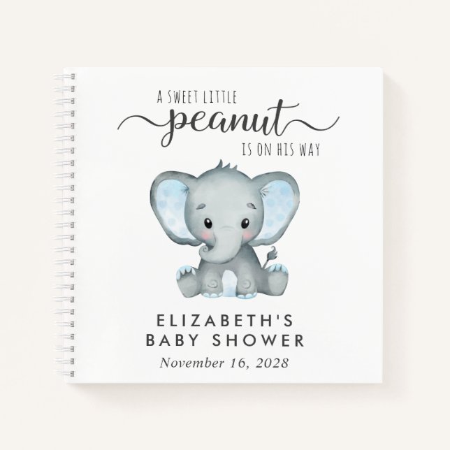 Cute Elephant Baby Boy Shower Guest Book (Front)