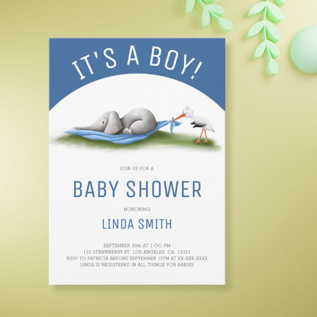 Cute Elephant Baby Boy Shower Invitation (Creator Uploaded)