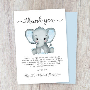 Cute Elephant Baby Boy Shower Thank You Card