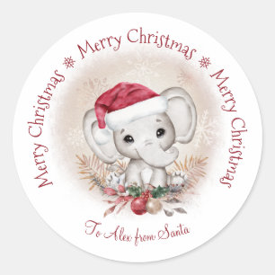 Cute Elephant Baby Christmas Classic Round Sticker