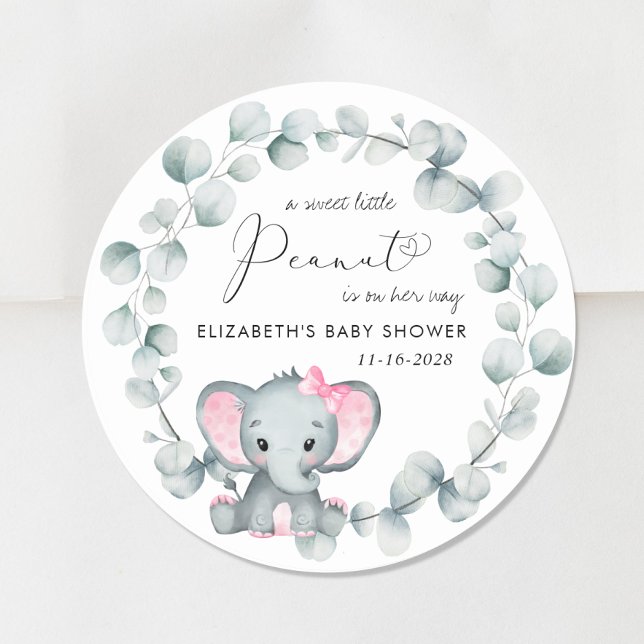 Cute Elephant Baby Girl Shower Classic Round Sticker (Creator Uploaded)