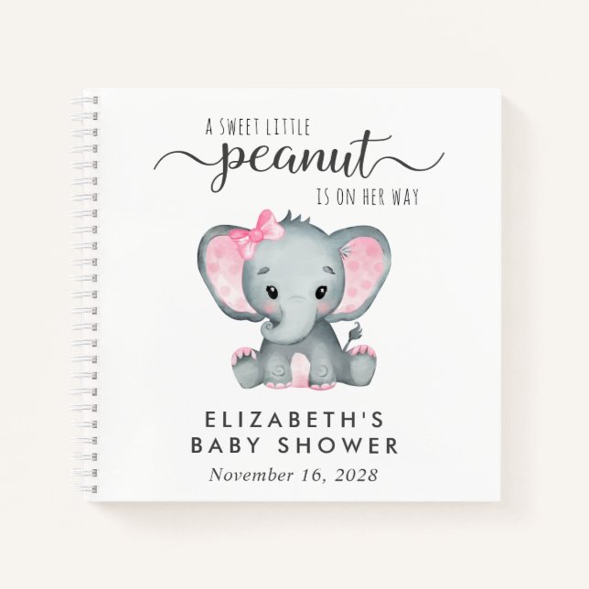 Cute Elephant Baby Girl Shower Guest Book (Front)