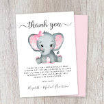 Cute Elephant Baby Girl Shower Thank You Card<br><div class="desc">Cute baby girl shower thank you card featuring "thank you" in a stylish grey script with swashes and a pink watercolor of baby girl elephant. Personalize your thank you message and add your name(s) in a signature script,  or leave blank for a handwritten note.</div>