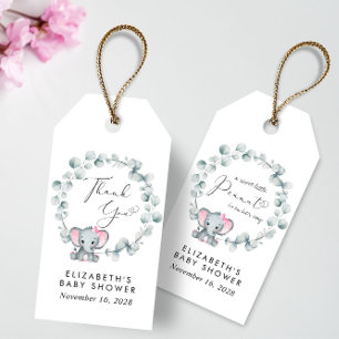 Cute Elephant Baby Girl Shower Thank You Gift Tags