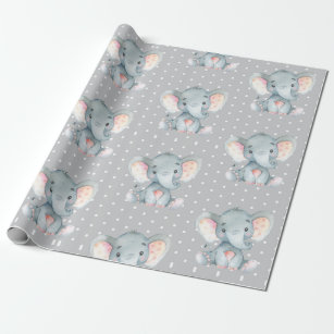 Cute Elephant Baby Gray Wrapping Paper