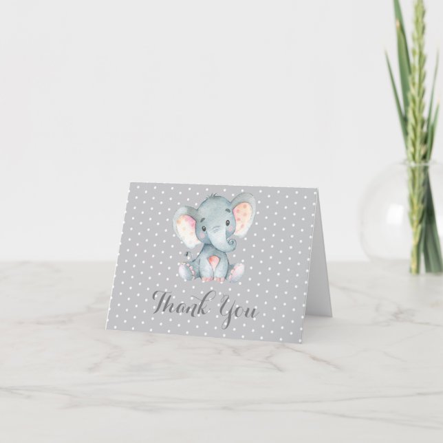 Cute Elephant Baby Grey Thank You Card (Front)