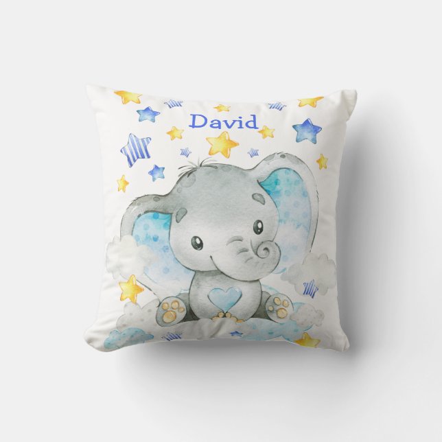Cute Elephant Baby Name Nursery Throw Pillow (Front)