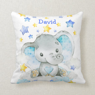 Cute Elephant Baby Name Nursery Throw Pillow