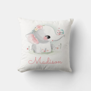 Cute Elephant Baby Pink Nursery Simple Throw Pillow