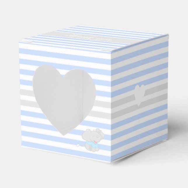 Cute Elephant Baby Shower Blue Favour Box (Front Side)