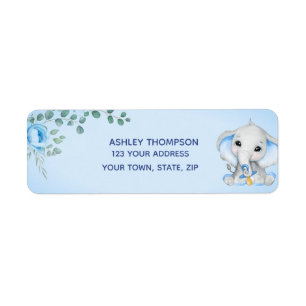Cute Elephant Baby shower Boy Blue Floral Adresse