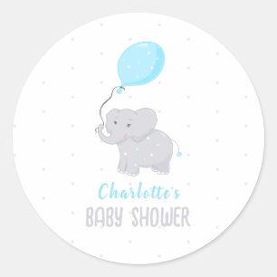 Cute Elephant Baby Shower Boy Classic Round Sticker