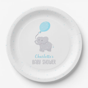 Cute Elephant Baby Shower Boy Paper Plate