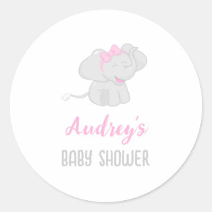 Cute Elephant Baby Shower Girl Classic Round Sticker