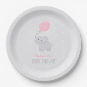 Cute Elephant Baby Shower Girl Paper Plate