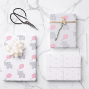 Cute Elephant Baby Shower Girl Wrapping Paper Sheet