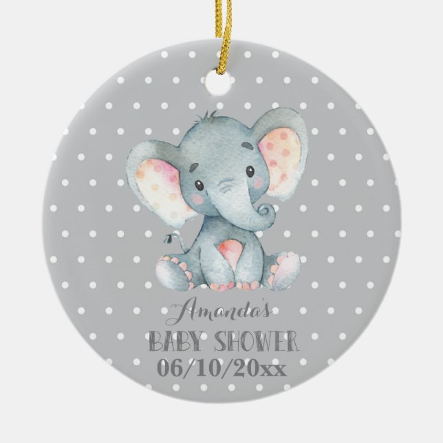 Cute Elephant Baby Shower Grey Ceramic Ornament (Front)
