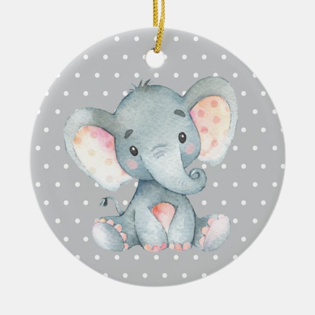 Cute Elephant Baby Shower Grey Ceramic Ornament (Front)