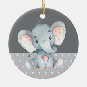 Cute Elephant Baby Shower Grey Ceramic Ornament