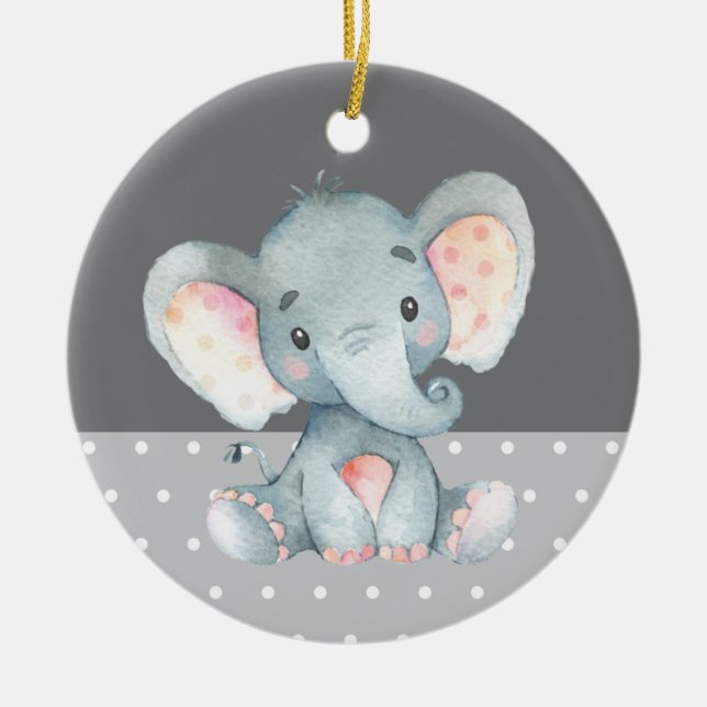 Cute Elephant Baby Shower Grey Ceramic Ornament (Front)