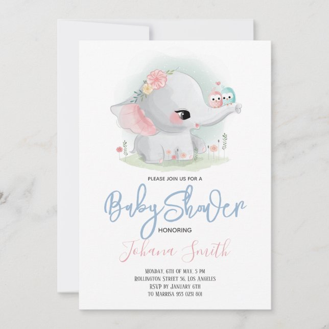 Cute Elephant Baby Shower Invitation (Front)