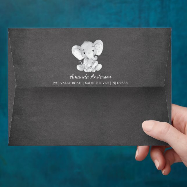 Cute Elephant Baby Shower Invitation Envelope (Hand)