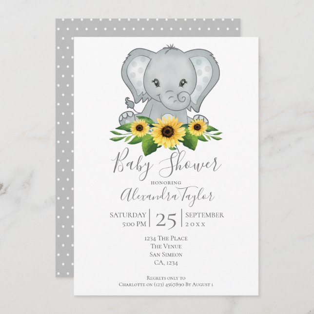 Cute Elephant Baby Shower Personalized Invitation (Front/Back)
