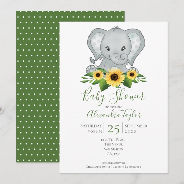 Cute Elephant Baby Shower Personalized Invitation (Front/Back)