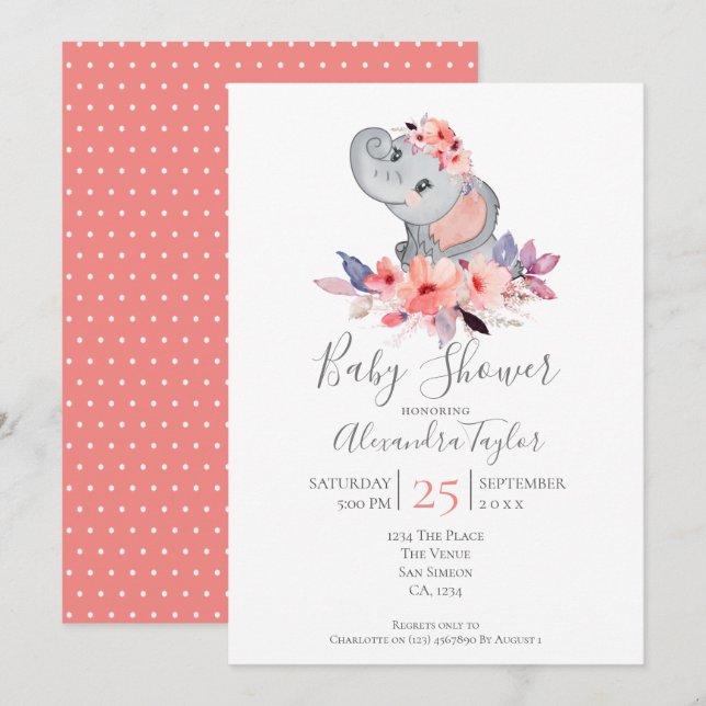 Cute Elephant Baby Shower Personalized Invitation (Front/Back)