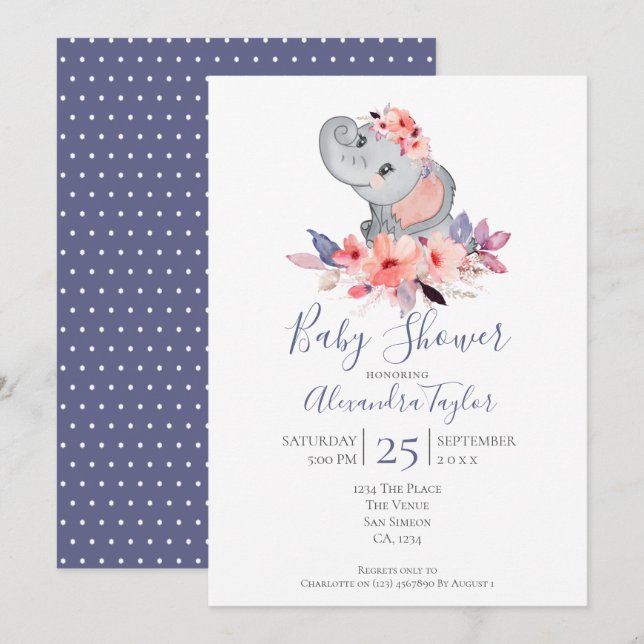 Cute Elephant Baby Shower Personalized Invitation (Front/Back)