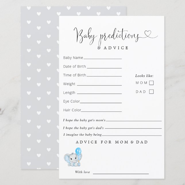 Cute Elephant Baby Shower Predictions Advice (Front/Back)