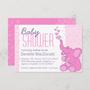 Cute Elephant baby shower pretty pink invitation