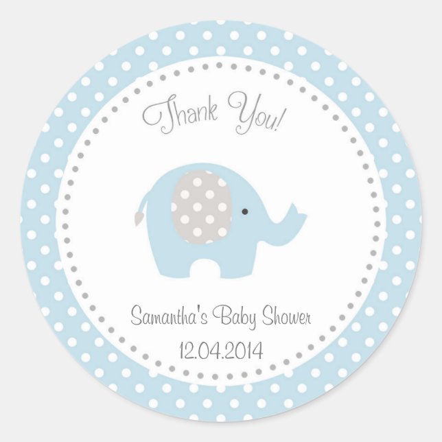 Cute Elephant Baby Shower Sticker Blue (Front)