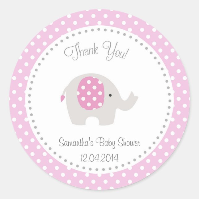 Cute Elephant Baby Shower Sticker Pink (Front)