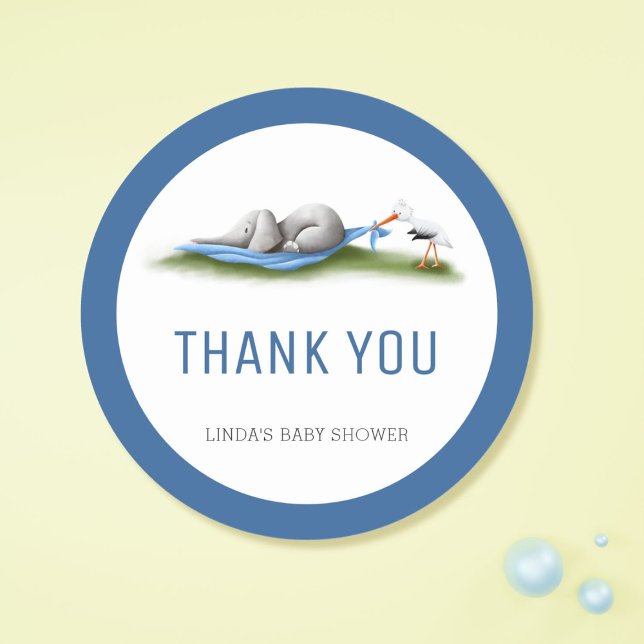 Cute Elephant Baby Shower Thank You Classic Round Sticker (Creator Uploaded)