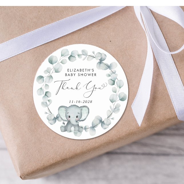 Cute Elephant Baby Shower Thank You Classic Round Sticker (Creator Uploaded)