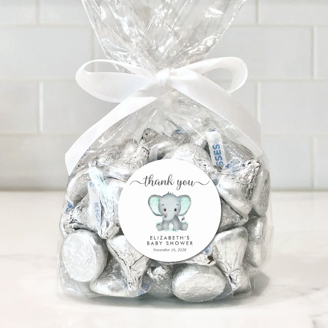 Cute Elephant Baby Shower Thank You Classic Round Sticker (Creator Uploaded)