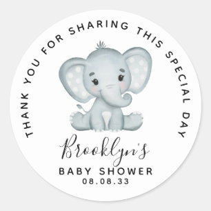 Cute Elephant Baby Shower Thank You   Classic Round Sticker