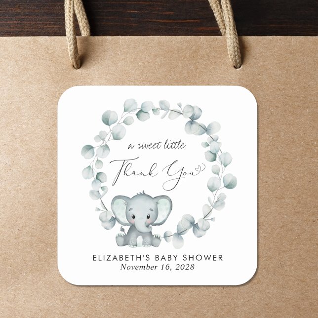 Cute Elephant Baby Shower Thank You Square Sticker (Creator Uploaded)