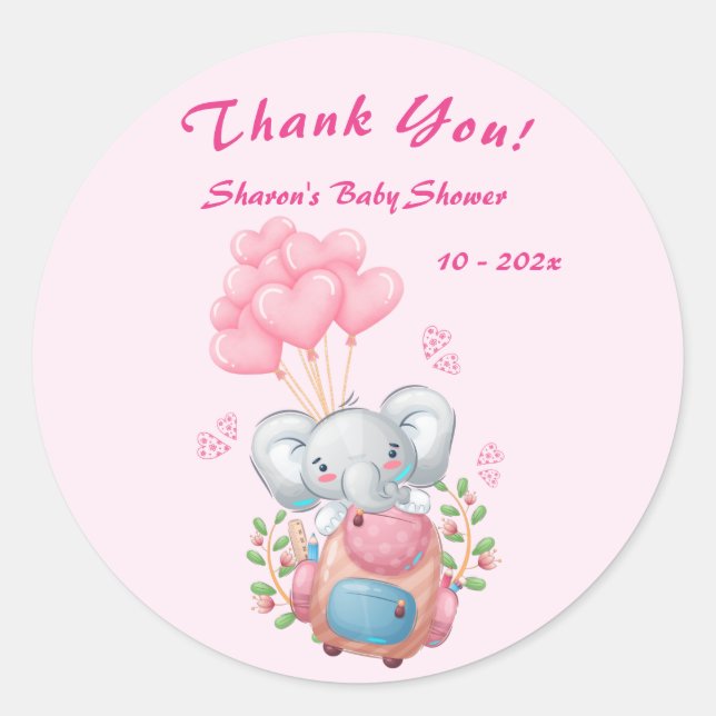 Cute Elephant Baby Shower Thank You Sticker (Front)