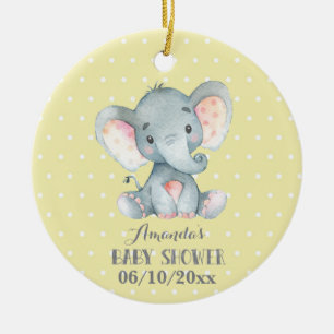 Cute Elephant Baby Shower Yellow and Grey Ceramic Ornament